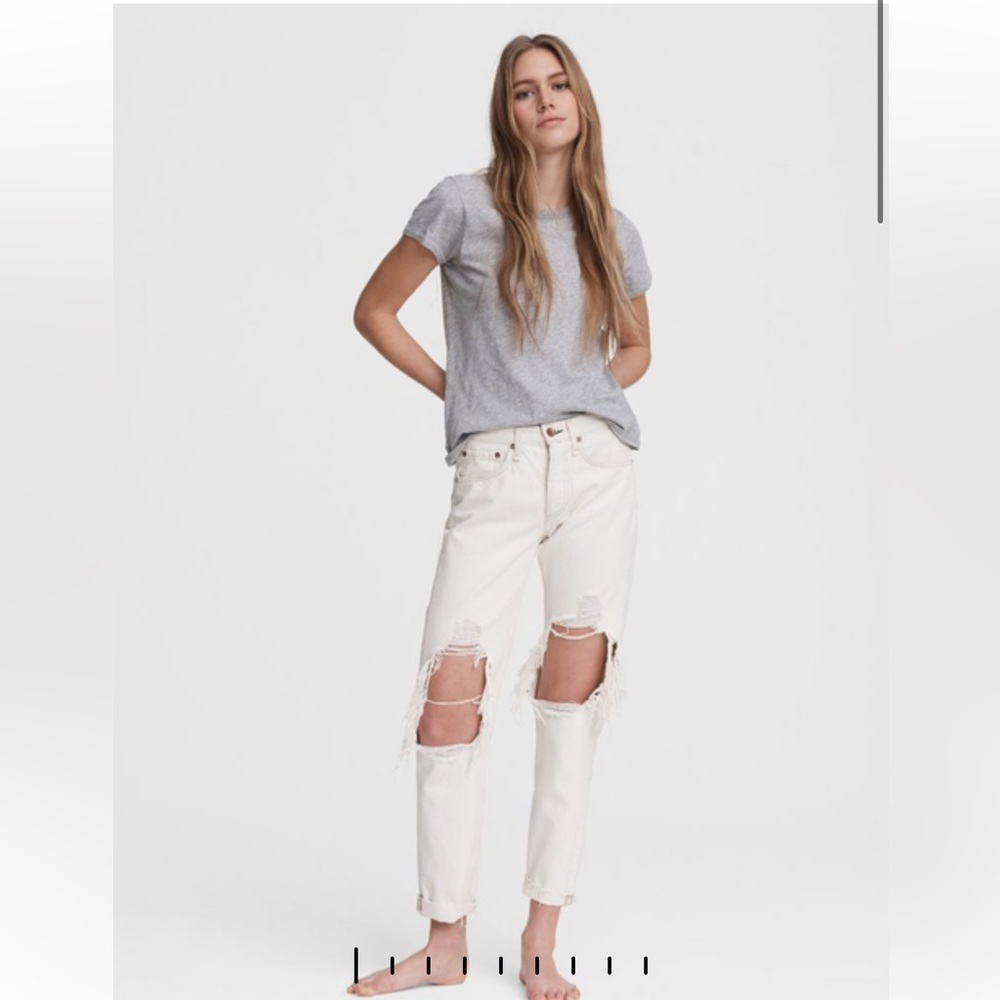 Rag and Bone Rosa Mid-Rise Boyfriend - Ecru Relaxed Fit Light Natural Jean